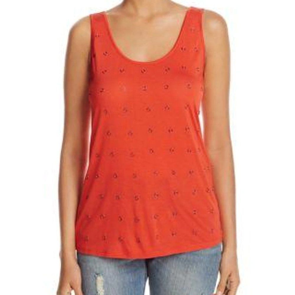 Kenneth Cole Hardware Embellished Scoop Neck Tank - size Large in Orange Red